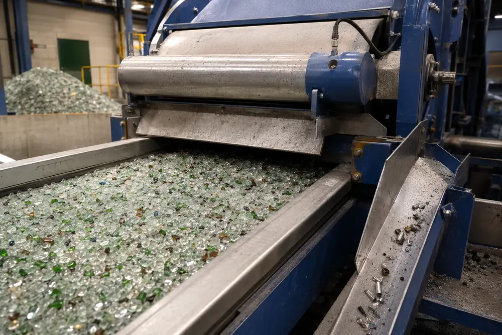 Calcin de verre sur une ligne de séparation magnétique