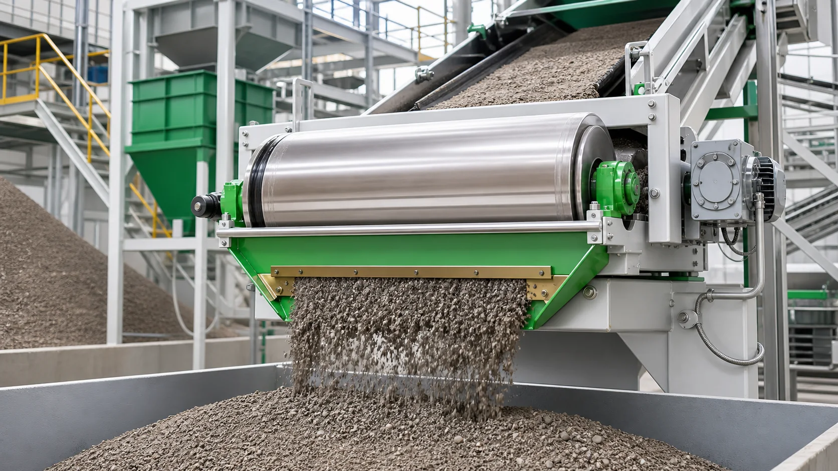 Dry mineral and aggregate magnetic separation line