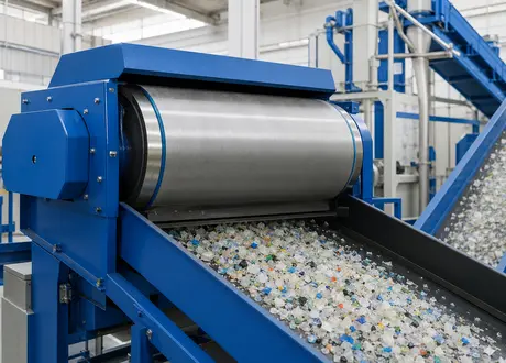 Séparation magnétique des paillettes issues du recyclage des plastiques