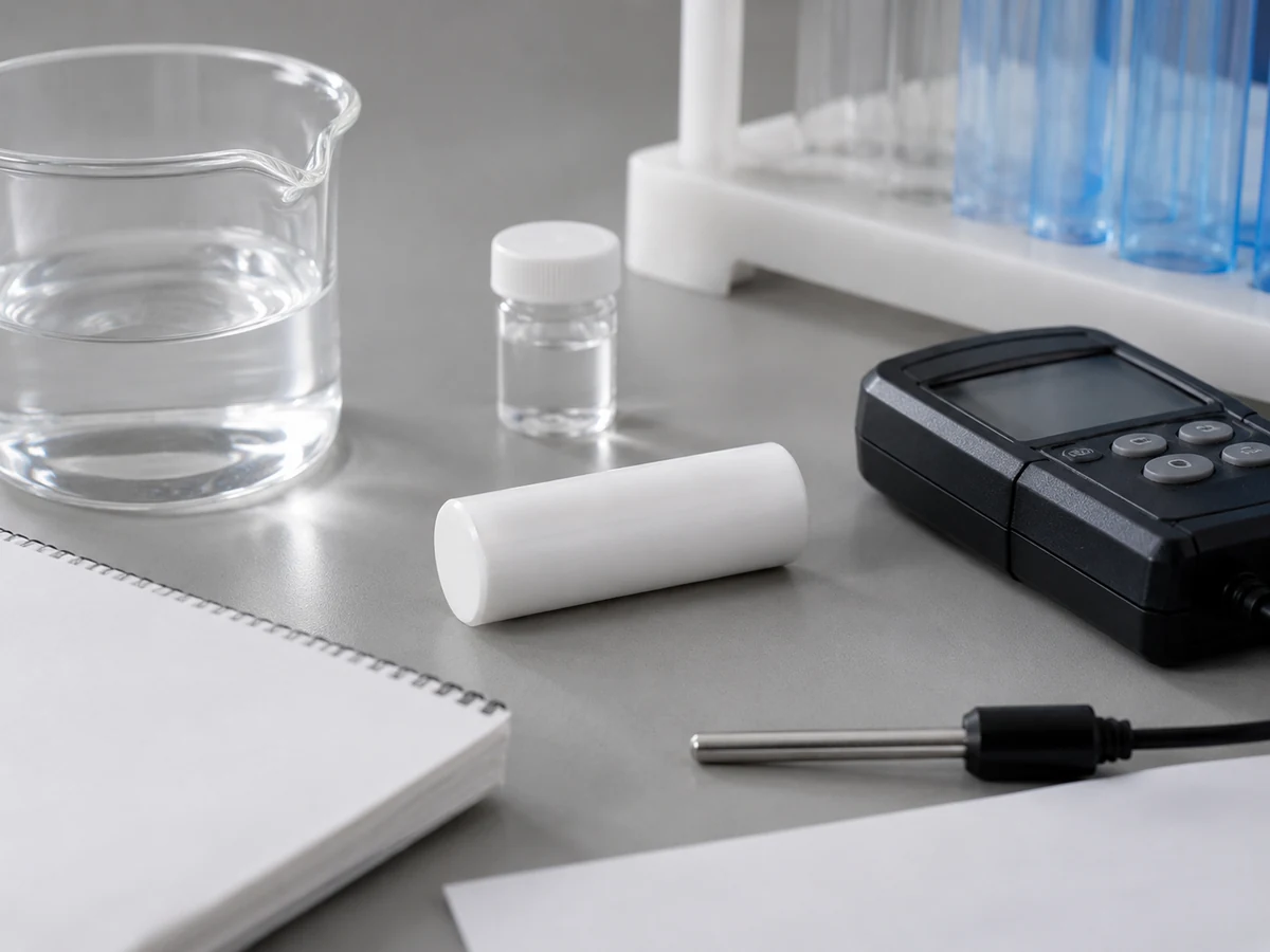 PTFE magnetic bar with laboratory glassware and magnetic field inspection equipment